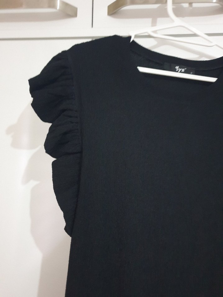 Siyah mini Fırfırlı Kolsuz Elbise - Görsel 3