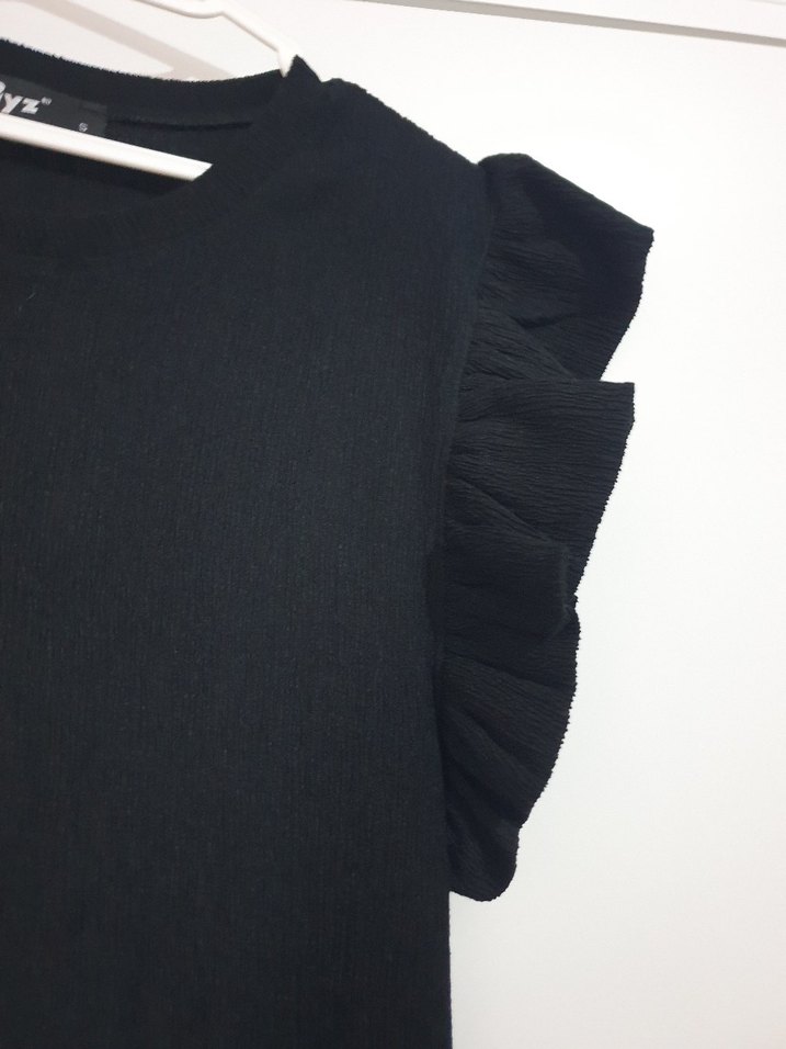 Siyah mini Fırfırlı Kolsuz Elbise - Görsel 4