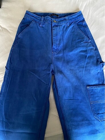 geniş paça saks mavisi pantolon