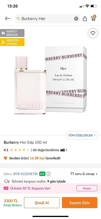 burberry her orijinal parfüm