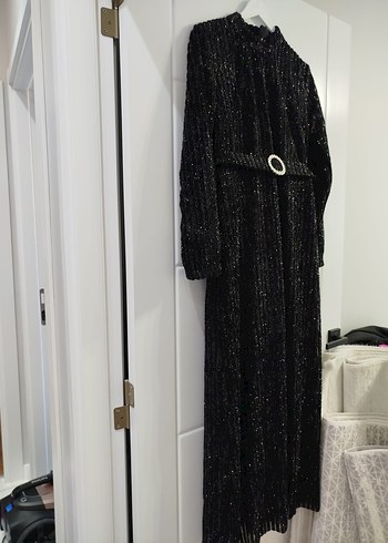 Kemerli Siyah Uzun Kadın Elbise - Görsel 3