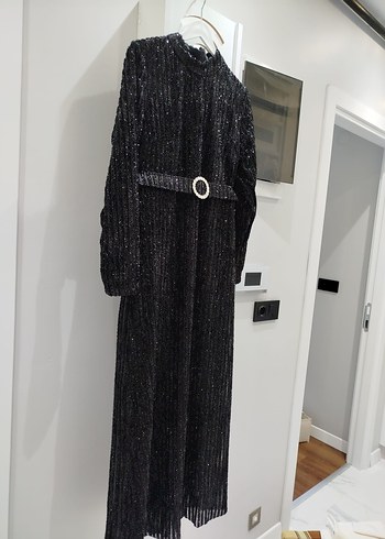 Kemerli Siyah Uzun Kadın Elbise - Görsel 6