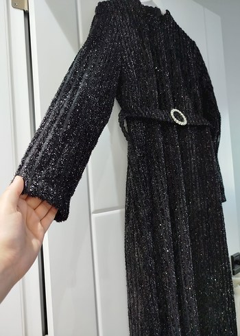 Kemerli Siyah Uzun Kadın Elbise - Görsel 2