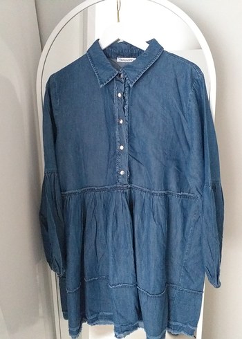 Düğmeli Mavi Denim Bohem Tunik - Görsel 2