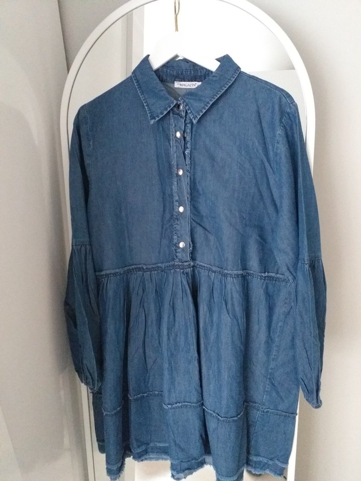 Düğmeli Mavi Denim Bohem Tunik - Görsel 2