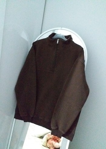 Kahverengi Yarım Fermuarlı Erkek Polar Sweatshirt - Görsel 3