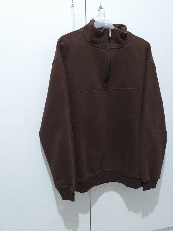 Kahverengi Yarım Fermuarlı Erkek Polar Sweatshirt - Görsel 2