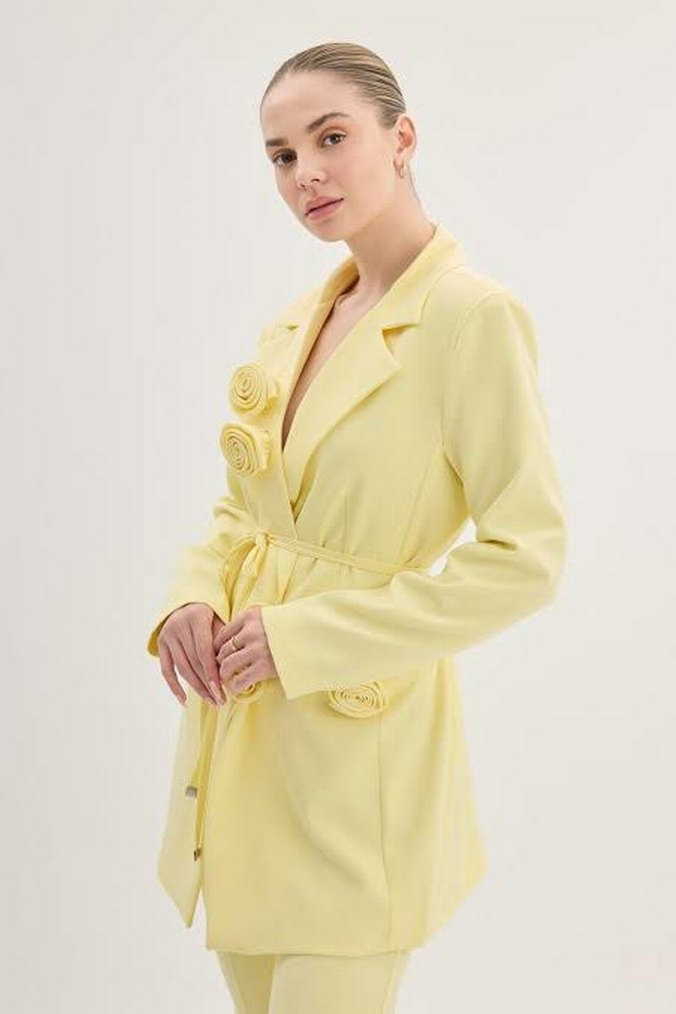 Sarı Uzun Kollu Notlu Yaka Street Style Takım - Görsel 3