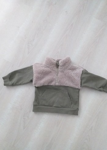 Çocuk Gri Peluş Detaylı Sweatshirt - Görsel 2
