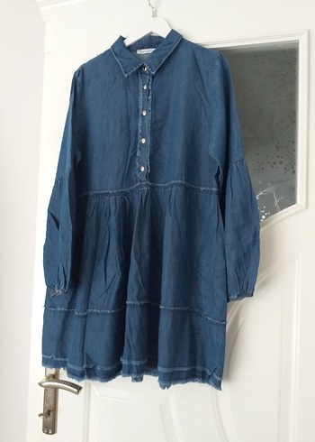 Zara Düğmeli Mavi Denim Tunik