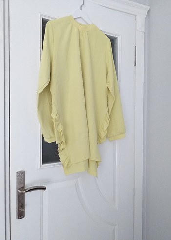 Sarı Mini Keten Tunik Fırfırlı