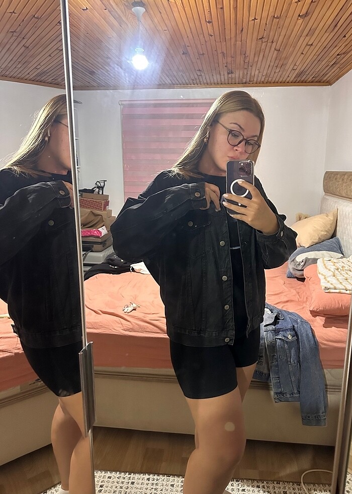 Pull and bear siyah kot ceket - Görsel 2