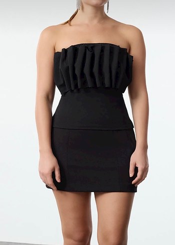 Straplez siyah bluz - Görsel 2