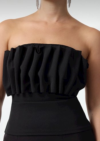 Straplez siyah bluz - Görsel 3