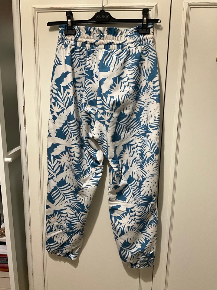 Mavi Desenli Rahat Kesim Kadın Kumaş eşofman altı - Görsel 4