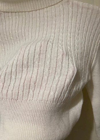 Beyaz Kadın Boğazlı Triko Kazak - Görsel 3