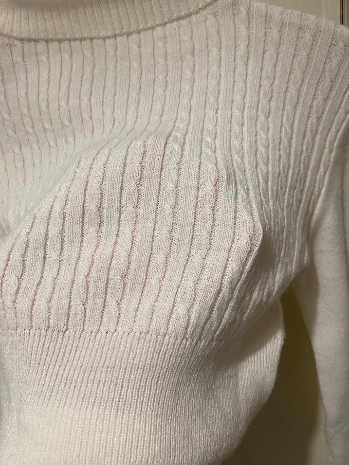 Beyaz Kadın Boğazlı Triko Kazak - Görsel 3