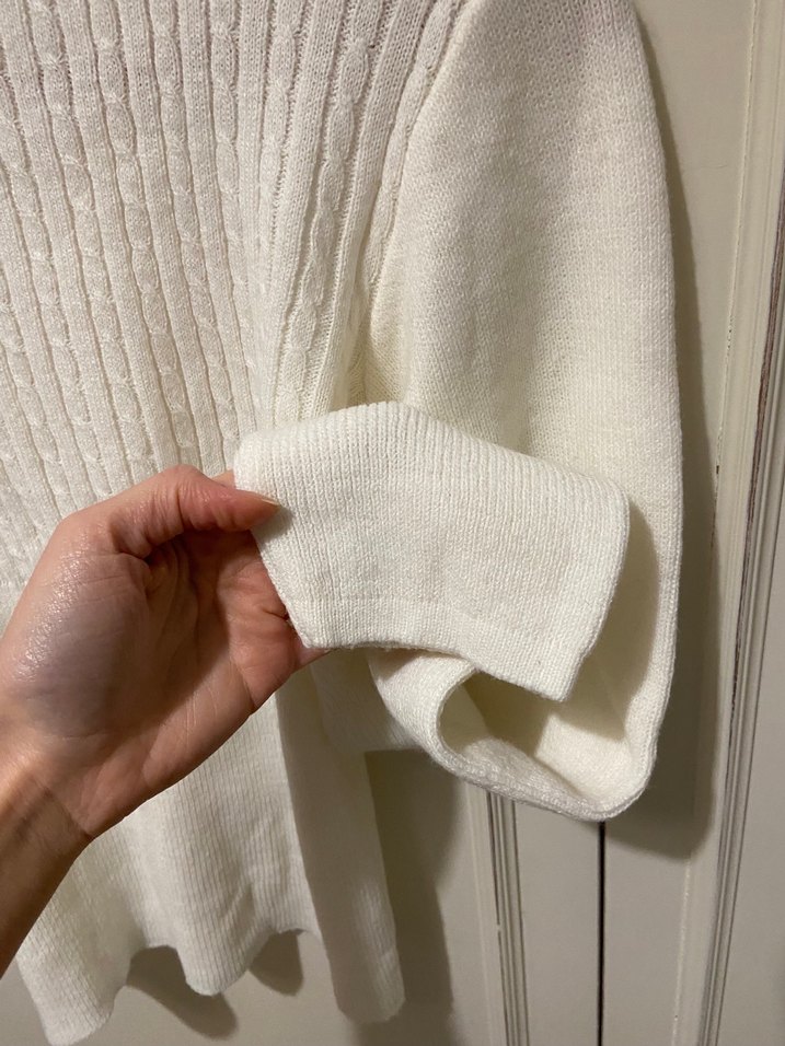 Beyaz Kadın Boğazlı Triko Kazak - Görsel 5