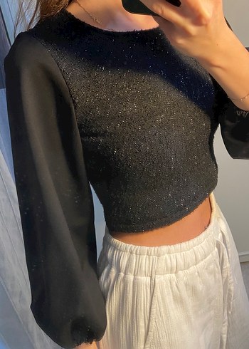 Siyah Parlak Kumaşlı Kadın Bluz - Görsel 3