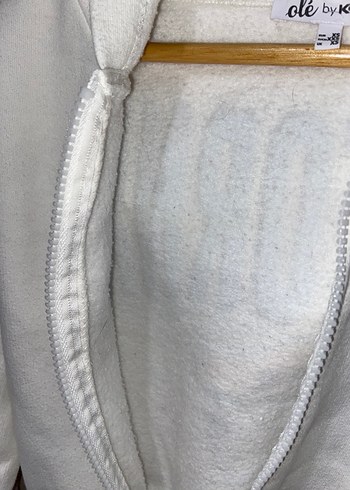 Koton Beyaz Kapüşonlu Fermuarlı Kadın Sweatshirt - Görsel 5