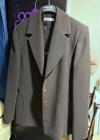 Düğmeli Siyah Kadın Blazer Ceket ve pantolon - Görsel 2