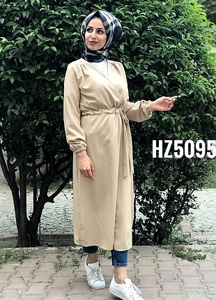 Krem kendinden kemerli trench