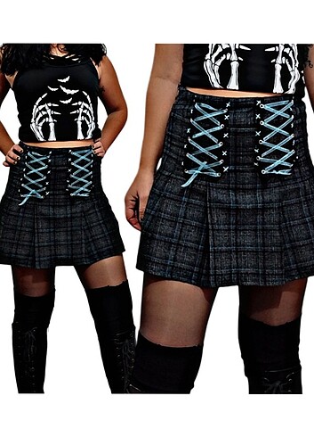 Goth rock punk y2k emo ekose mini etek