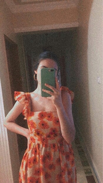 Koton turuncu çiçekli elbise