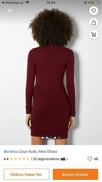 xs Beden bordo Renk Bershka uzun kollu mini elbise