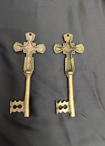 American Vintage Metal Pirinç Anahtar Duvar Süsü 2 Adet