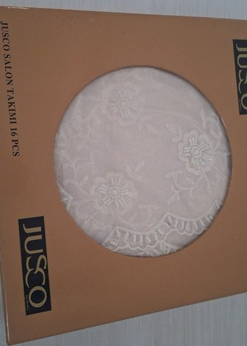 Bej JUSCO 16 Parça Salon Takımı İşlemeli