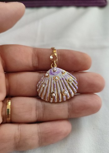 Beden mor Renk 316 L Çelik Mor Boncuklu Kabuk Kolye