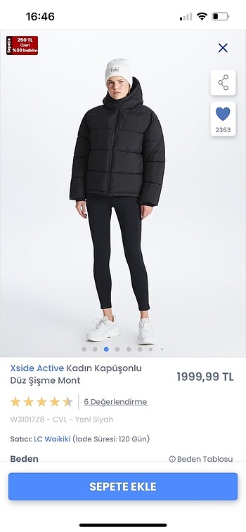 46 Beden siyah şişme mont