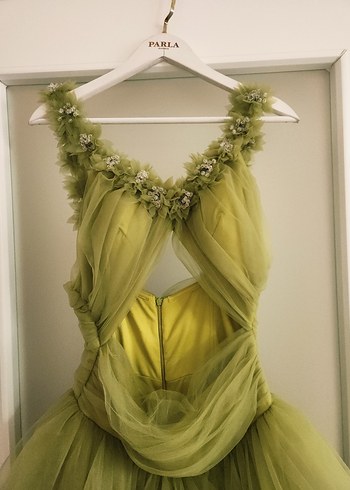 Bohem Uzun Kat Kat Tül Abiye Elbise - Görsel 5