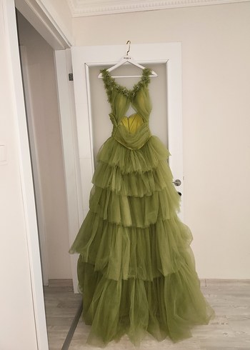 Bohem Uzun Kat Kat Tül Abiye Elbise - Görsel 3