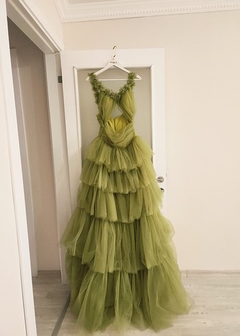 Bohem Uzun Kat Kat Tül Abiye Elbise - Görsel 4