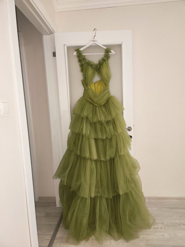 Bohem Uzun Kat Kat Tül Abiye Elbise - Görsel 3