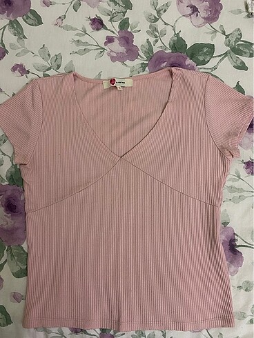 Pembe kısa kollu triko