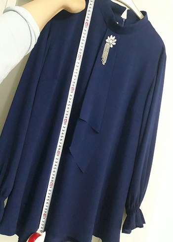 Uzun Kollu lacivert Renkli Uzun Tunik - Görsel 5