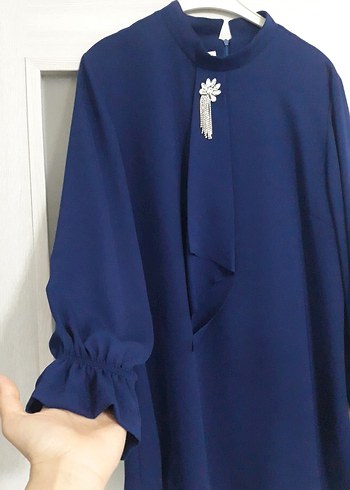 Uzun Kollu lacivert Renkli Uzun Tunik - Görsel 6