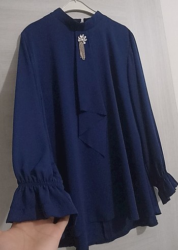 Uzun Kollu lacivert Renkli Uzun Tunik - Görsel 3