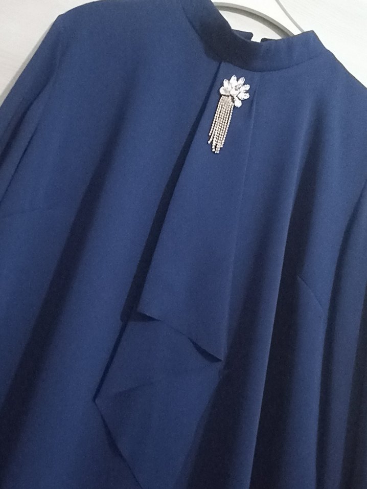 Uzun Kollu lacivert Renkli Uzun Tunik - Görsel 2