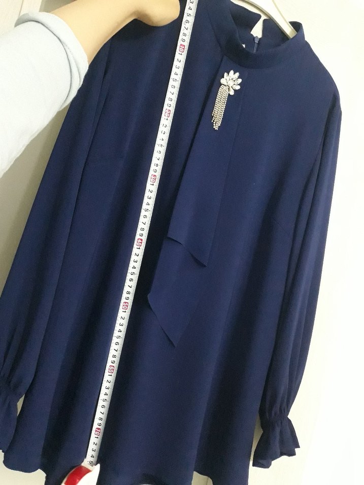 Uzun Kollu lacivert Renkli Uzun Tunik - Görsel 5