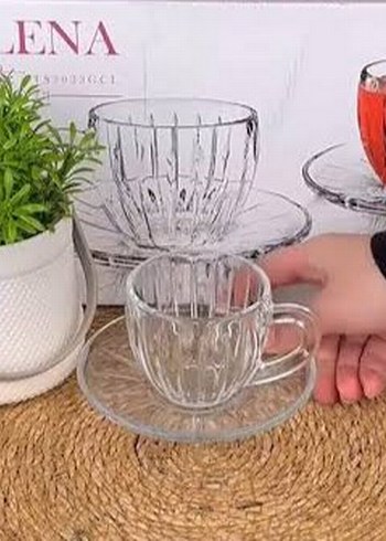 Şeffaf Cam Kulplu Fincan ve Tabak Seti - Görsel 2