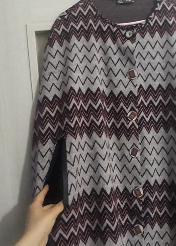 Düğmeli Uzun Bohem Kadın Kaban panço - Görsel 3