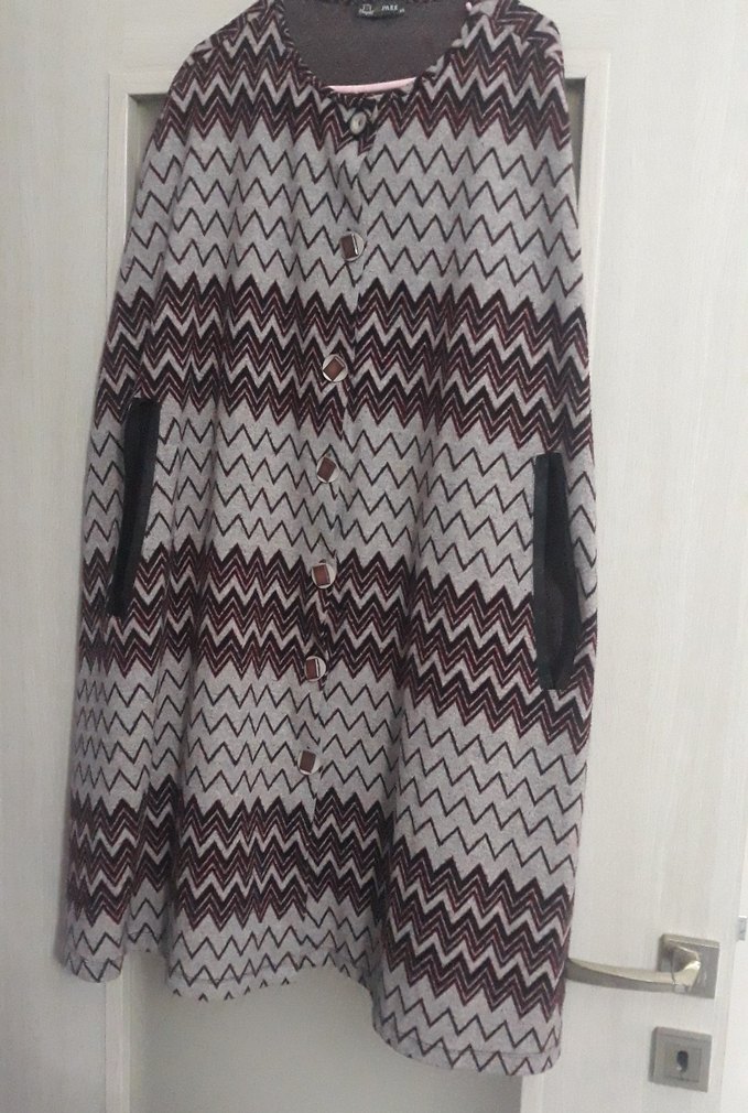 Düğmeli Uzun Bohem Kadın Kaban panço - Görsel 2