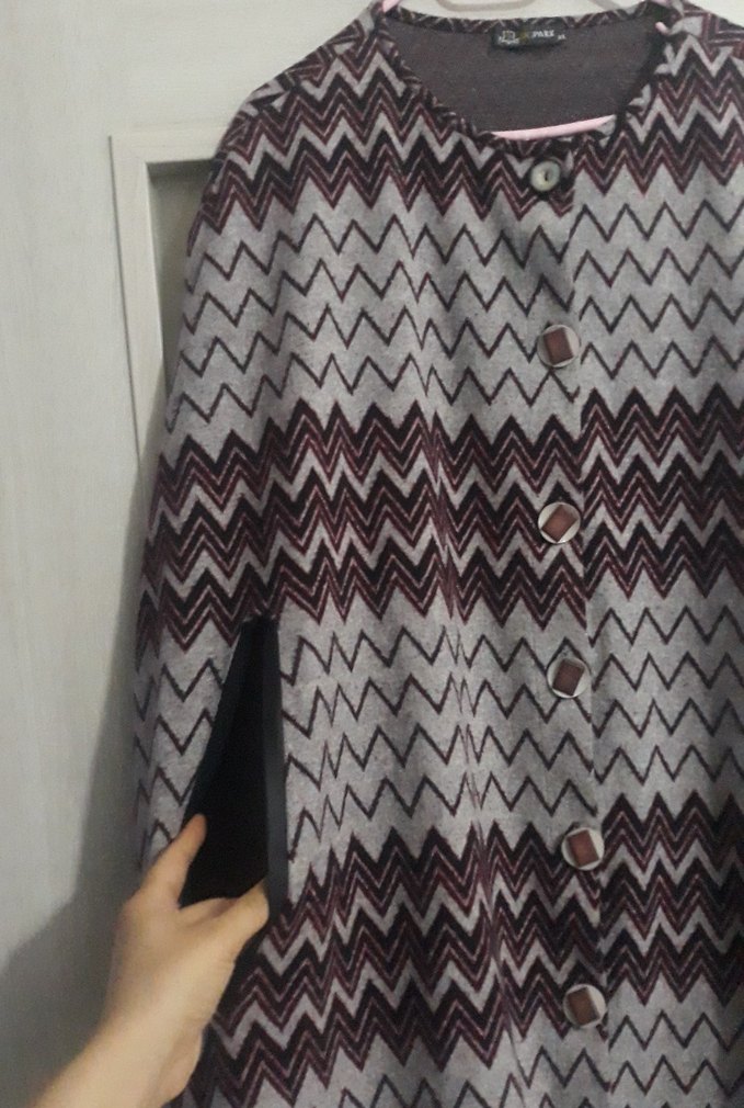 Düğmeli Uzun Bohem Kadın Kaban panço - Görsel 3