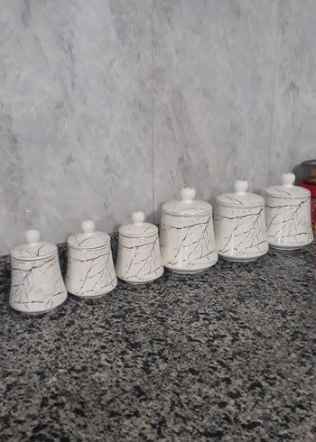 Beyaz Mermer Desenli 6'lı Mutfak Kavanozu - Görsel 5