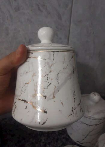 Beyaz Mermer Desenli 6'lı Mutfak Kavanozu - Görsel 6