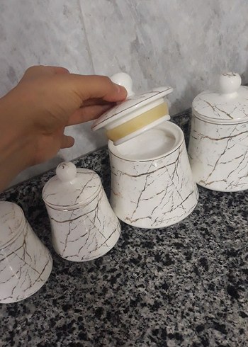 Beyaz Mermer Desenli 6'lı Mutfak Kavanozu - Görsel 8